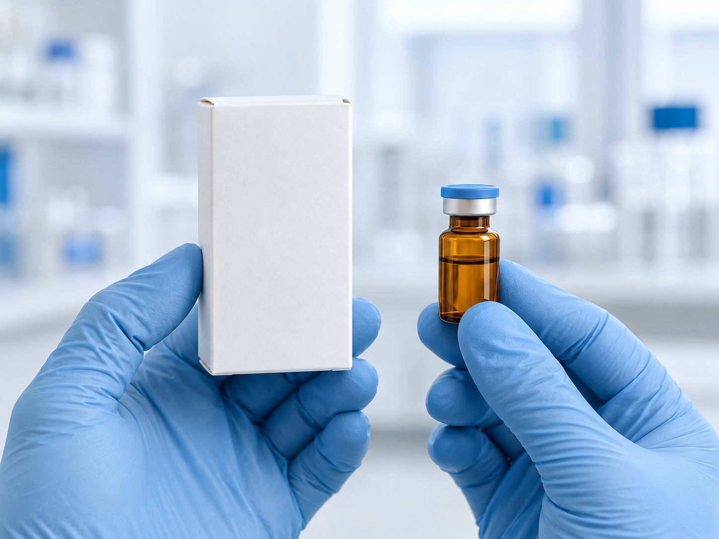 Pharmazeutische Verpackung in behandschuhten Händen